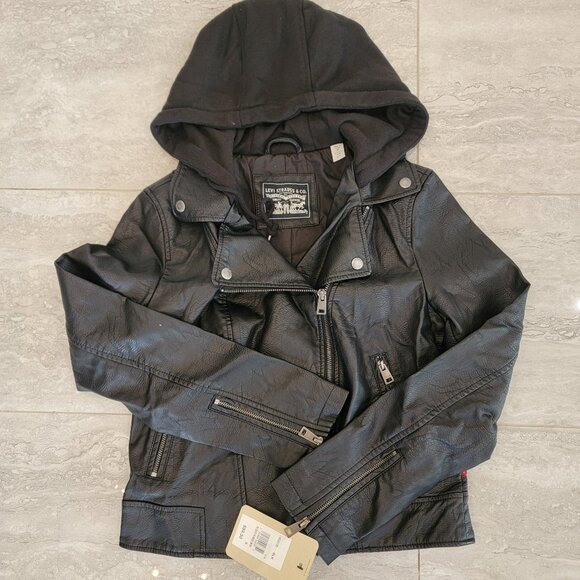 Levis small Black Bikecore short Goth jacket Half zip asymmetrical arm zip - Picture 1 of 8